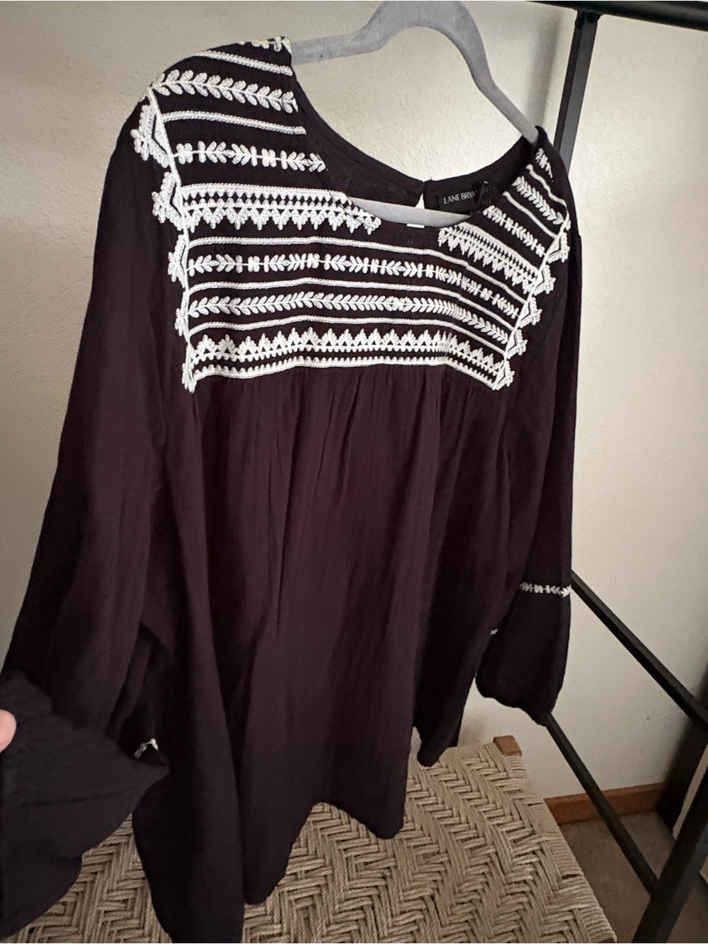 Lane Bryant Black Tunic with White Embroidered Yoke